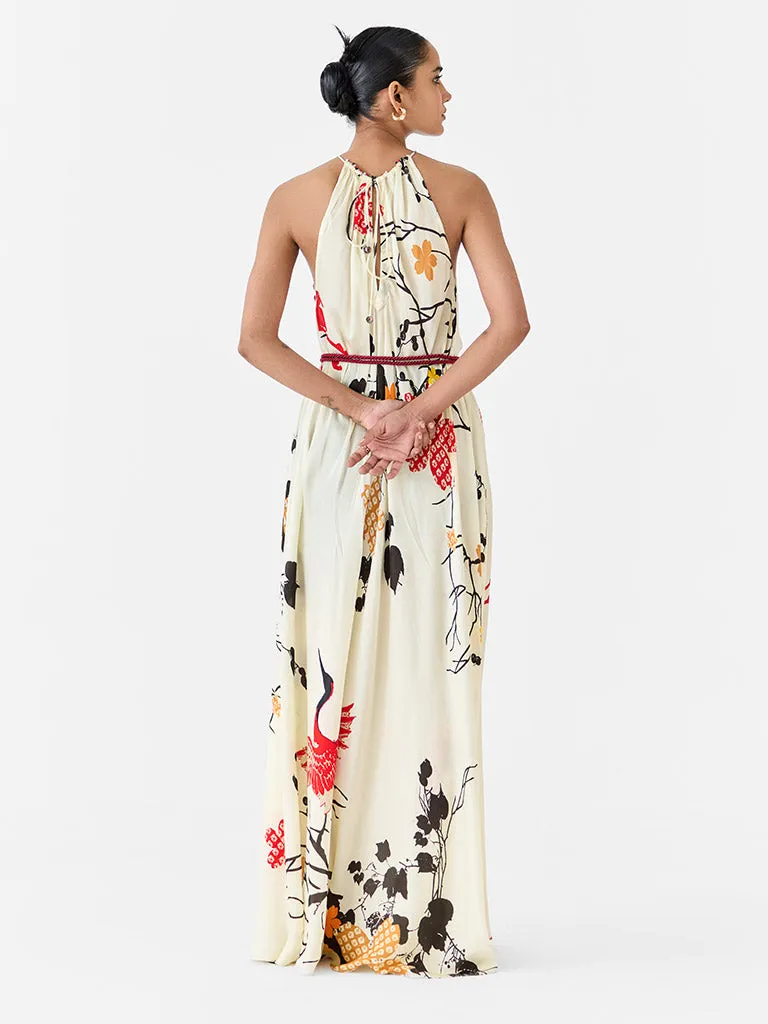 Red Crane Halter Dress