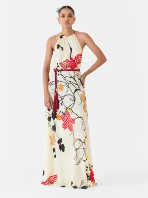 Red Crane Halter Dress