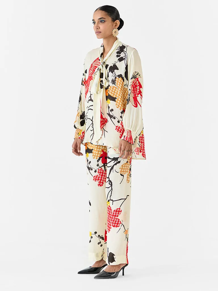 Red Crane Knot Shirt & Pants Co-ord