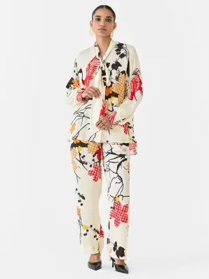 Red Crane Knot Shirt & Pants Co-ord