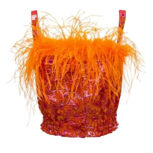 Red Top with Feathers