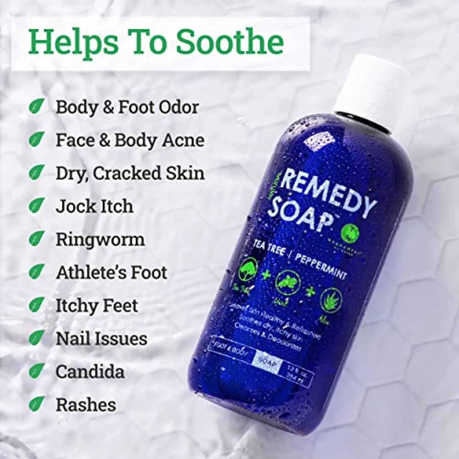 Remedy Soap Tea Tree Oil Body Wash | Helps Body Odor, Athlete's Foot, Jock Itch, Ringworm, Yeast Infections, Skin Irritations | Shower Gel for Women/Men | 100% Natural Tea Tree, Mint & Aloe Skin Cleanser (12 oz)
