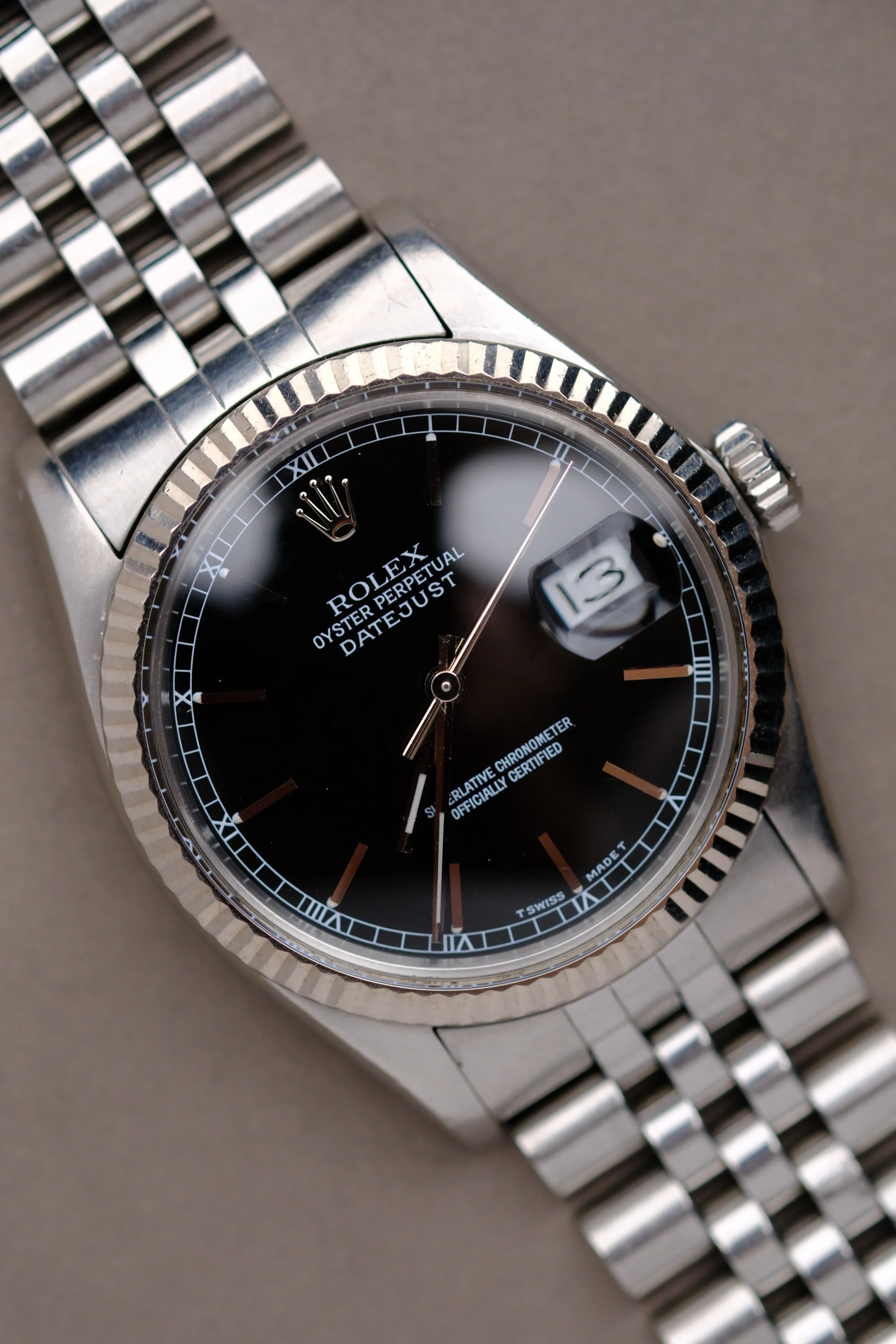 Rolex Datejust 16014 Black Glossy Dial w/Light Cream Patina - 1984
