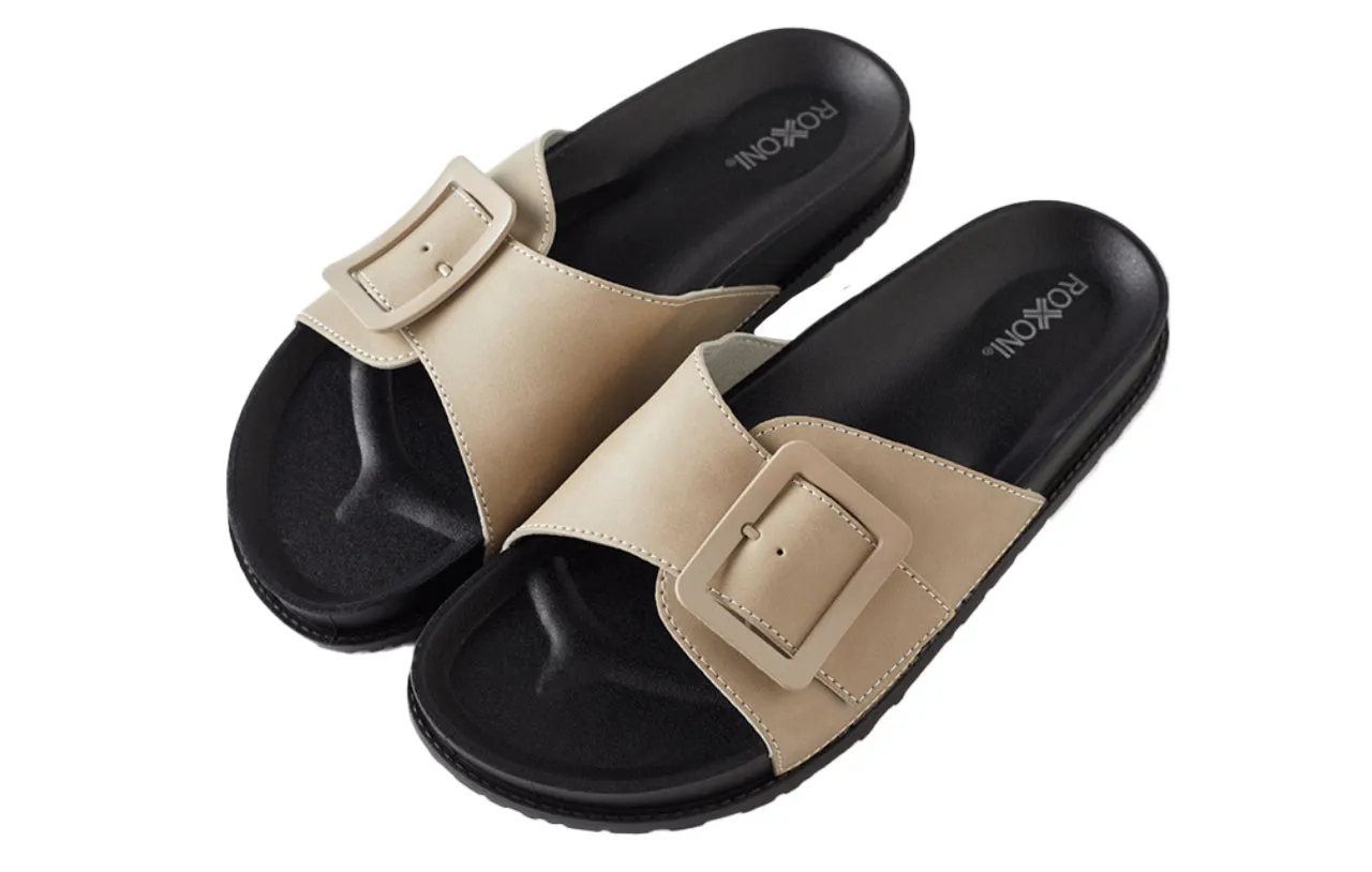 Roxoni Women's Adjustable Buckle Slide Sandals Open Toe Outdoor Flat Summer Slipper