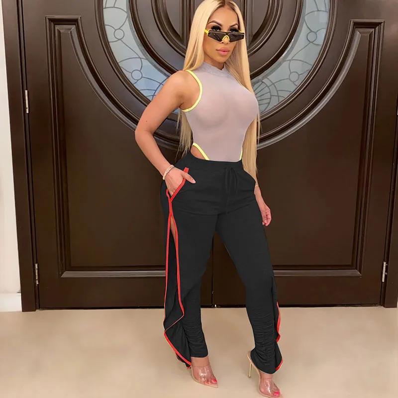 Selena High-Waist Ruched Split-Leg Drawstring Pants