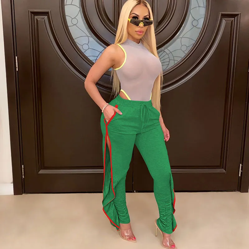Selena High-Waist Ruched Split-Leg Drawstring Pants