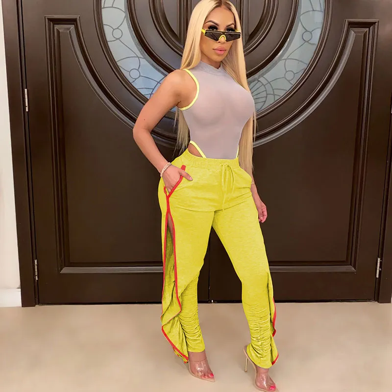 Selena High-Waist Ruched Split-Leg Drawstring Pants
