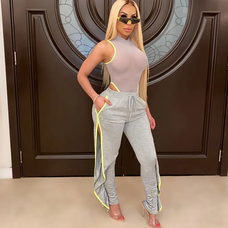 Selena High-Waist Ruched Split-Leg Drawstring Pants