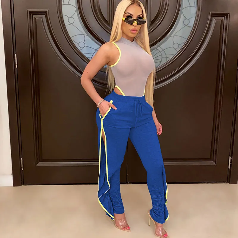 Selena High-Waist Ruched Split-Leg Drawstring Pants