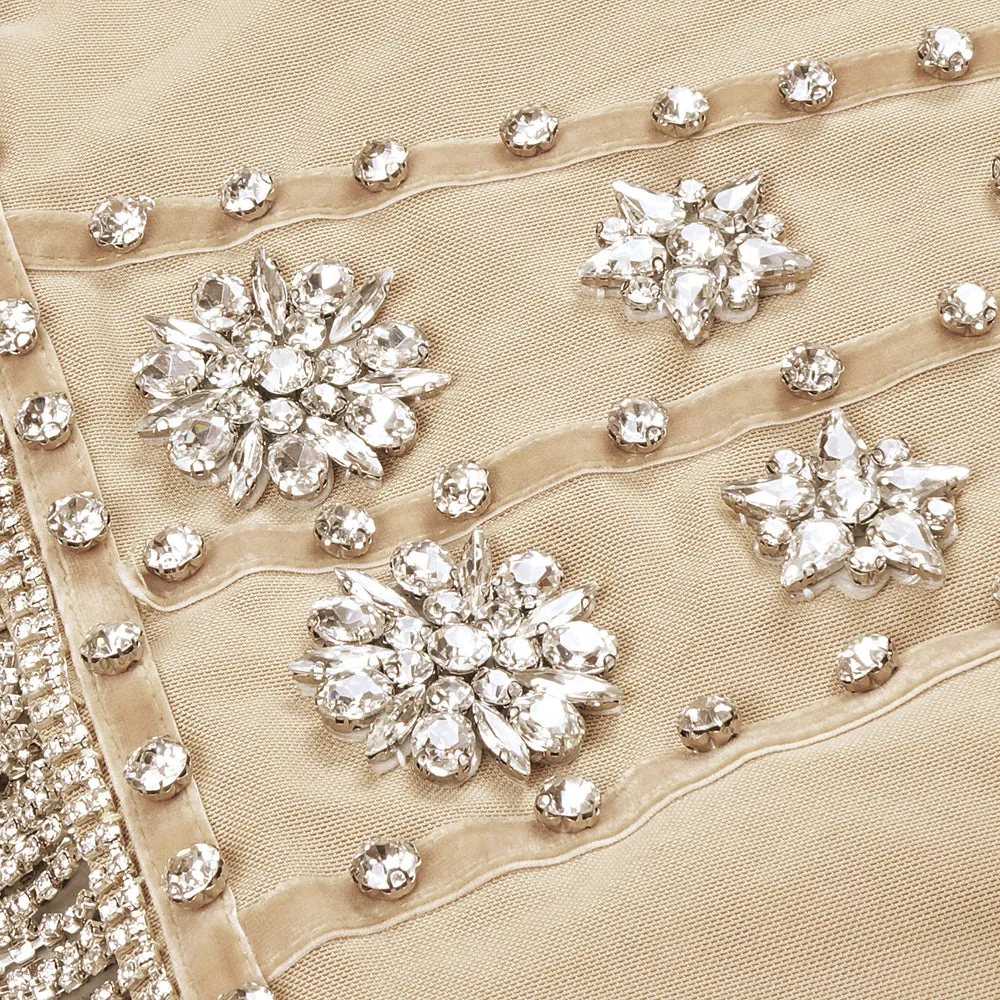 Sheena Rhinestone Tassel Strapless Dress – Sparkle & Elegance
