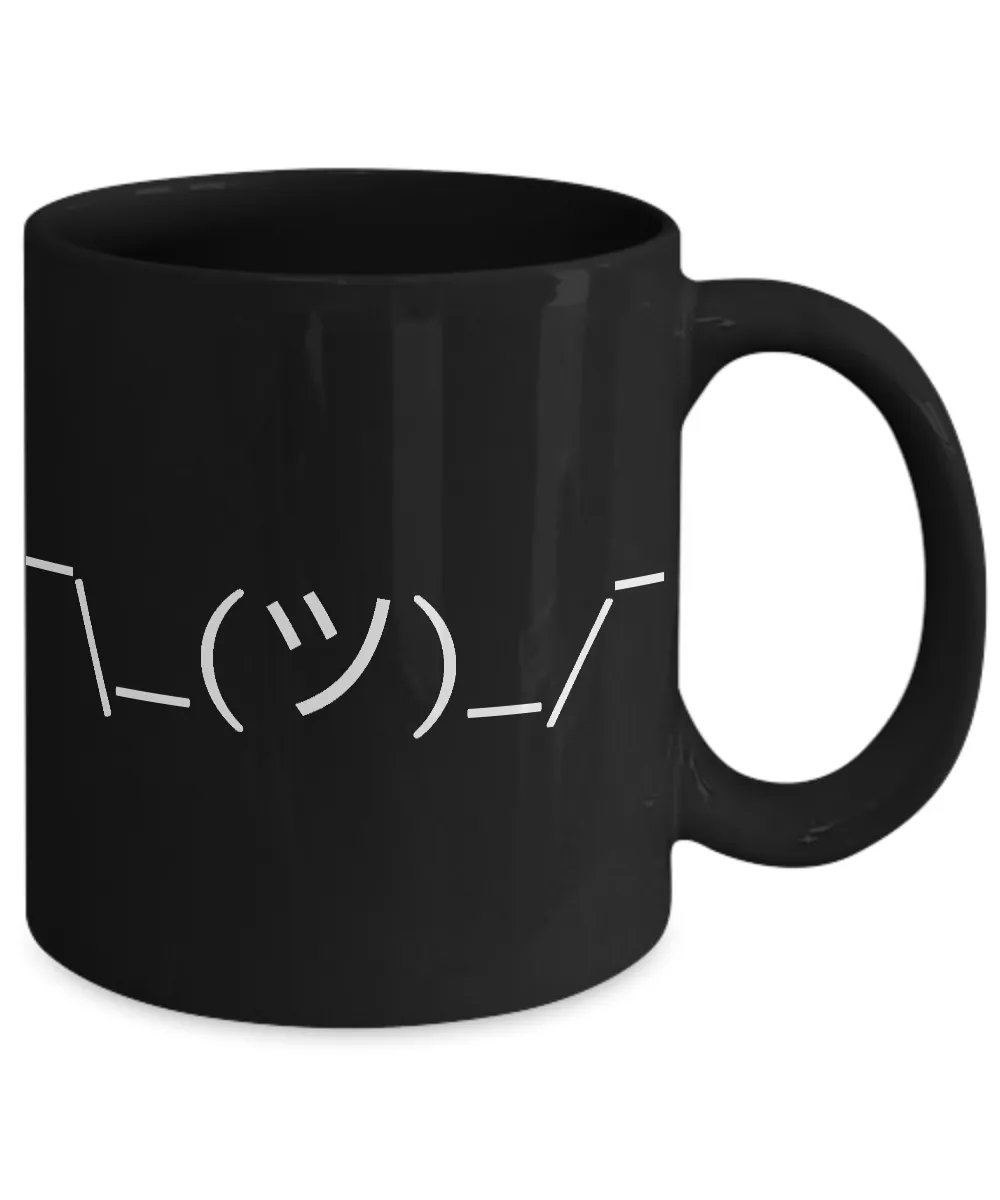 Shrugging Man Emoticon Mug Emoji Face Instagram Twitter Ceramic Coffee Cup in Black