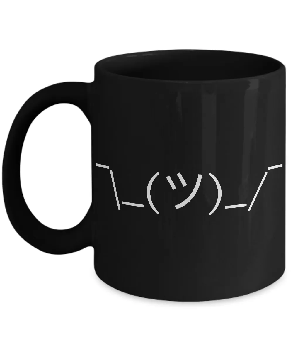 Shrugging Man Emoticon Mug Emoji Face Instagram Twitter Ceramic Coffee Cup in Black