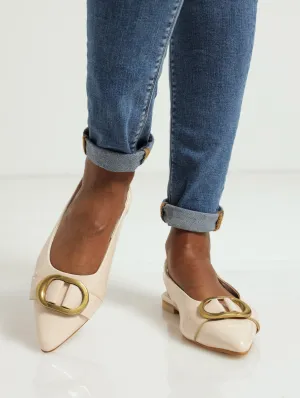 Slindback Pointy Pump With Gold Metal Trim - Oatmeal