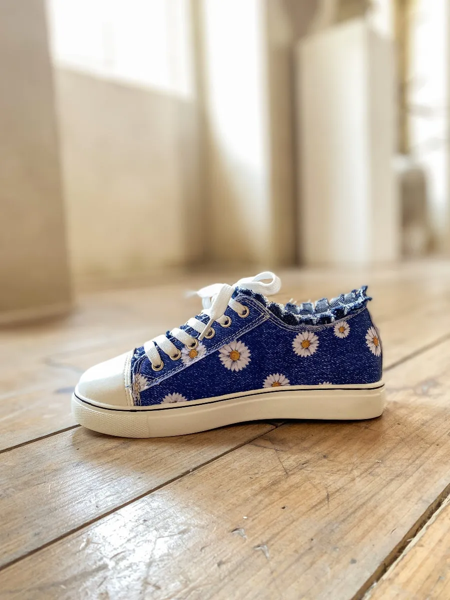 Sunflower Printed Ripped Trim Sneaker - Denim Blue
