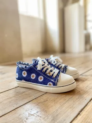 Sunflower Printed Ripped Trim Sneaker - Denim Blue