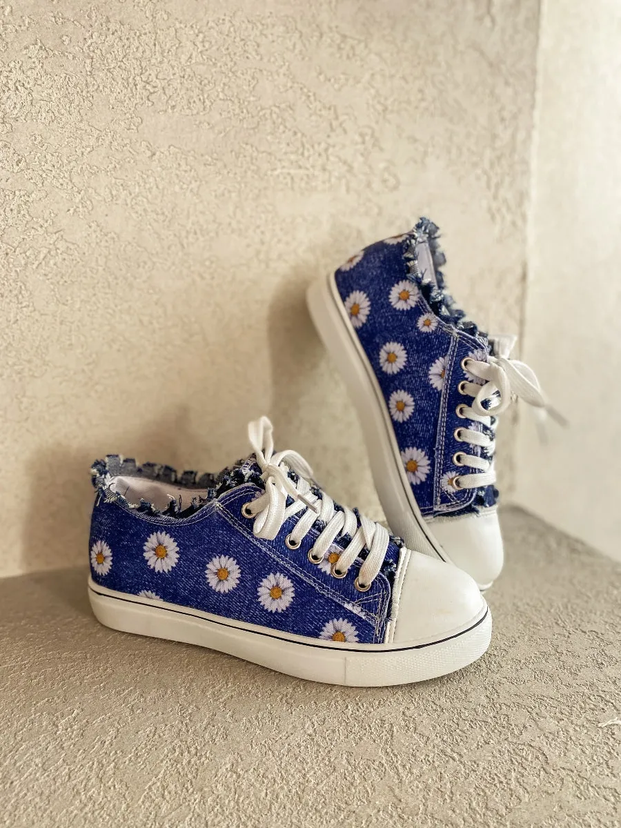 Sunflower Printed Ripped Trim Sneaker - Denim Blue