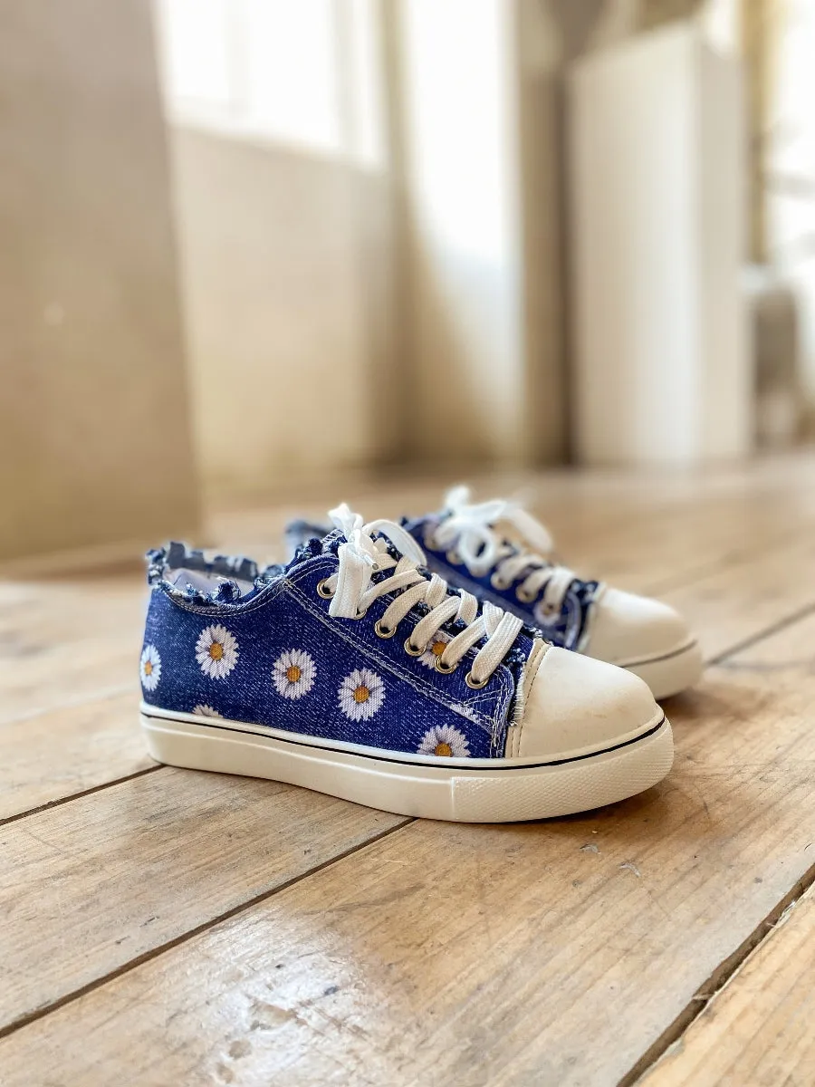 Sunflower Printed Ripped Trim Sneaker - Denim Blue