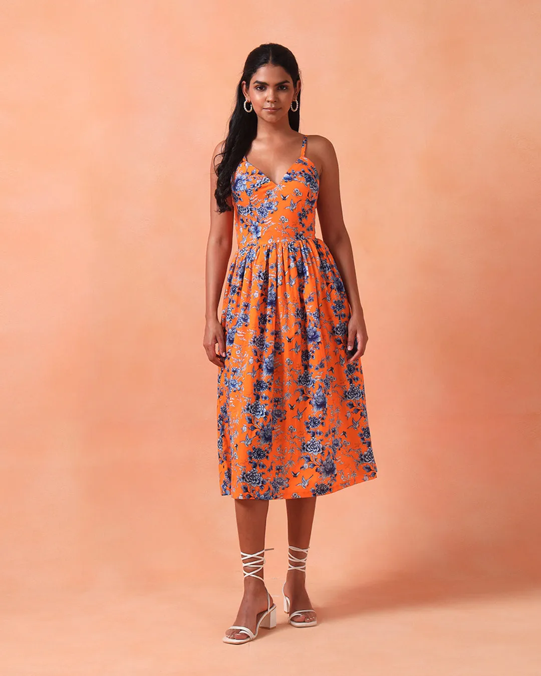 TANGERINE MIDI-SUNDRESS