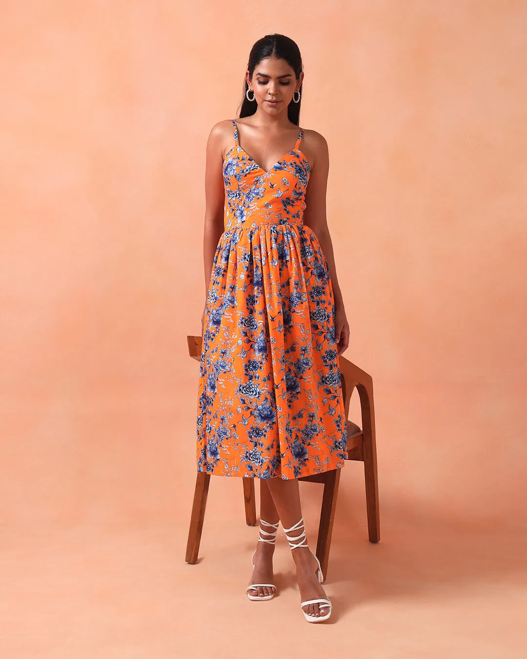TANGERINE MIDI-SUNDRESS