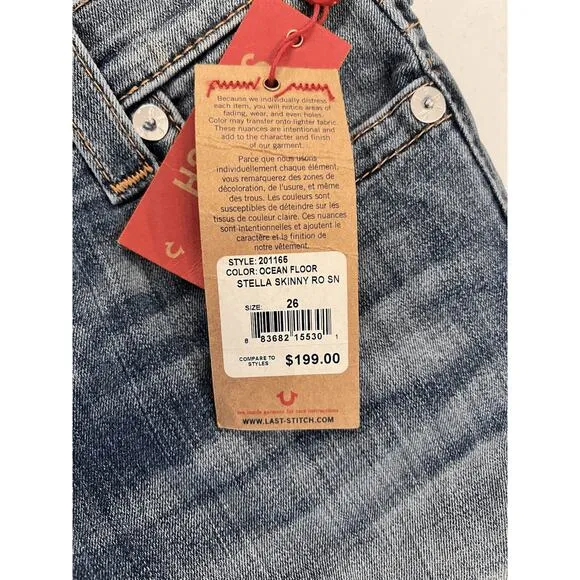 True Religion Womens Stella Skinny Low Rise Stretch Blue Denim Jeans 26 MSRP 199