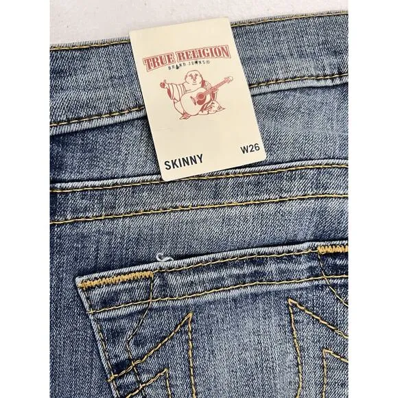 True Religion Womens Stella Skinny Low Rise Stretch Blue Denim Jeans 26 MSRP 199