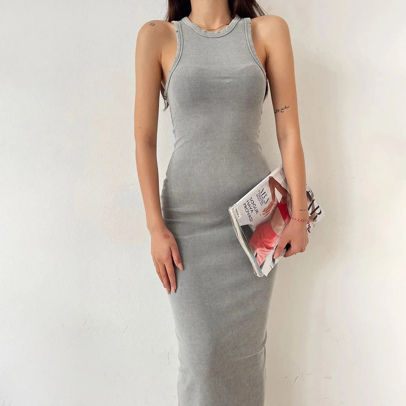 Vintage Sleeveless Ribbed Bodycon Knit Dress
