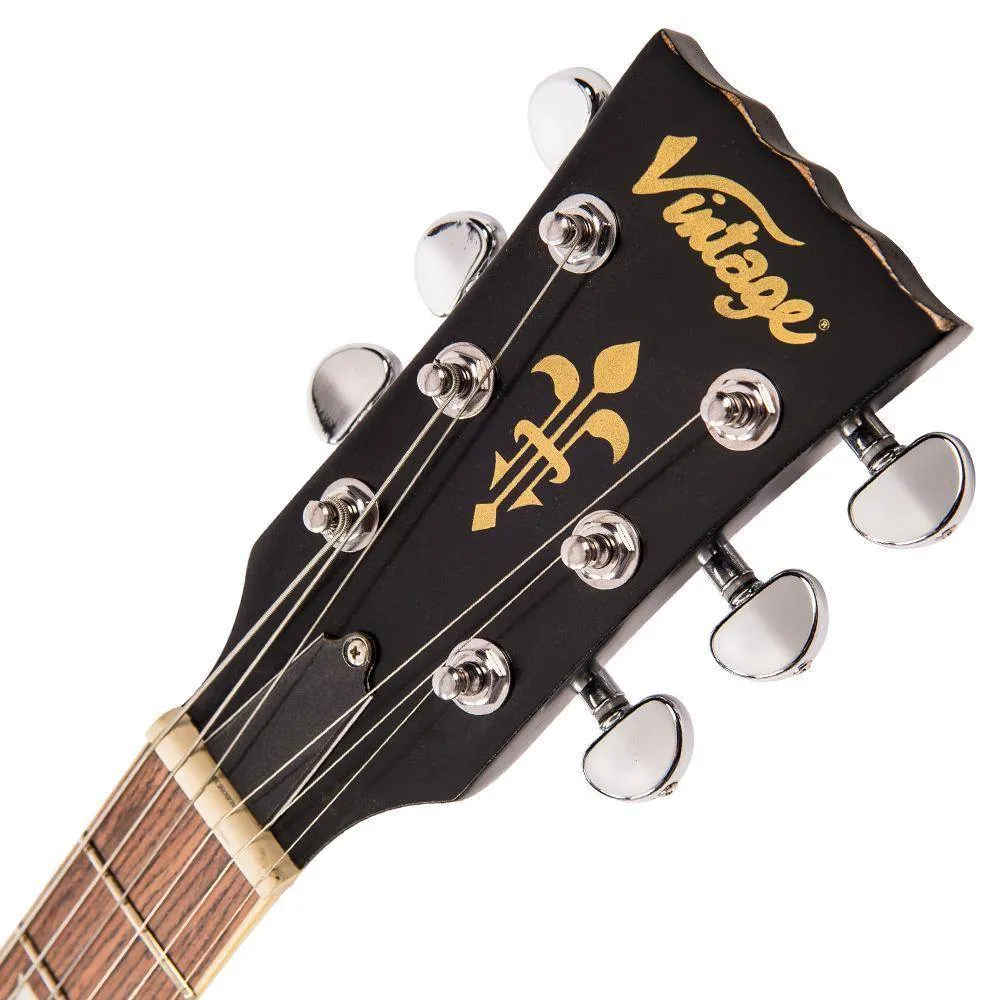 Vintage V100 ICON Electric Guitar ~ Distressed Gold Top