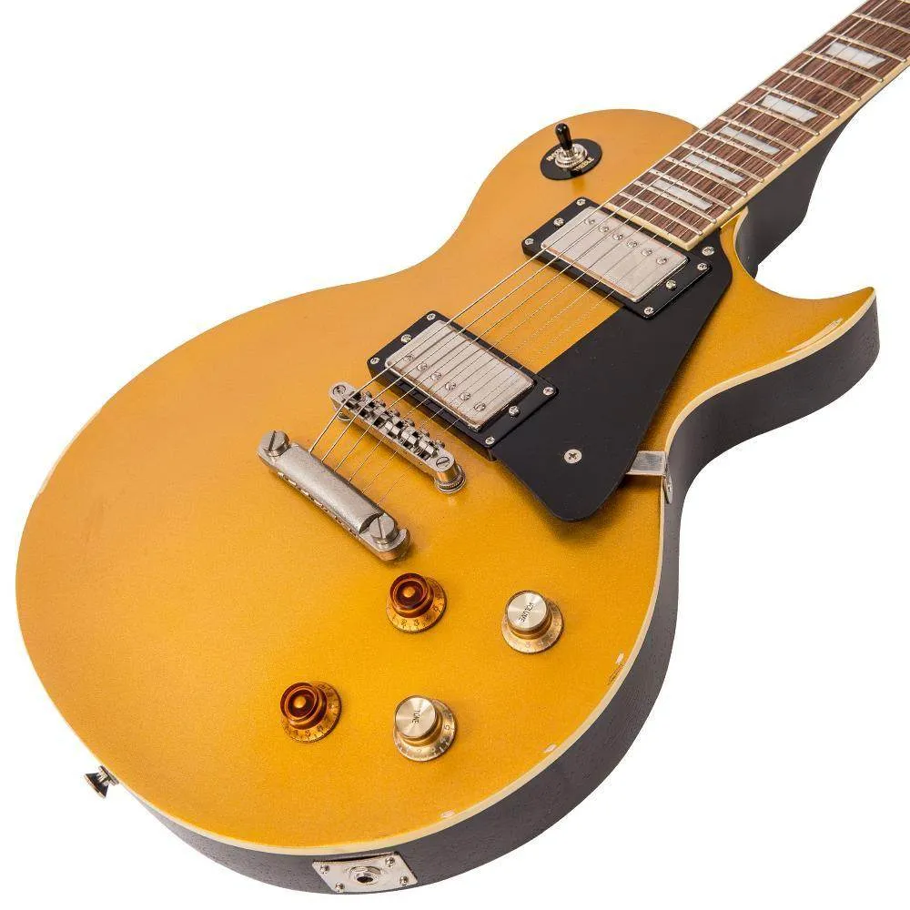 Vintage V100 ICON Electric Guitar ~ Distressed Gold Top