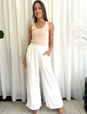 WHITE RIC RAC LINEN PANT