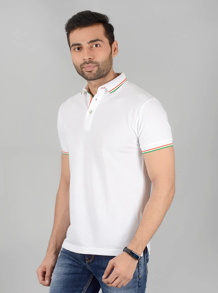 White Solid Slim Fit Polo T-Shirt | JadeBlue