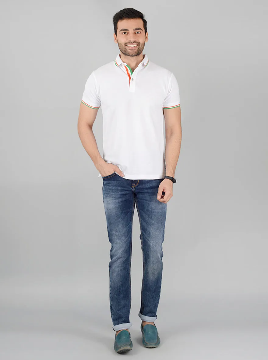 White Solid Slim Fit Polo T-Shirt | JadeBlue