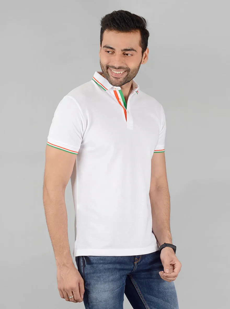 White Solid Slim Fit Polo T-Shirt | JadeBlue