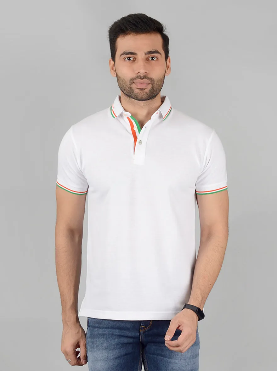 White Solid Slim Fit Polo T-Shirt | JadeBlue