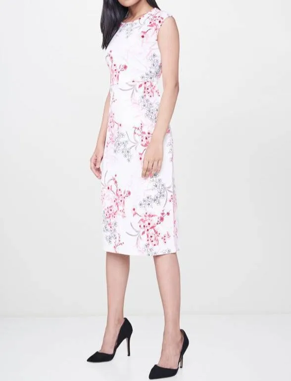 White with pink flowers midi dress