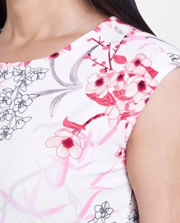 White with pink flowers midi dress