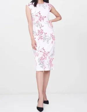 White with pink flowers midi dress