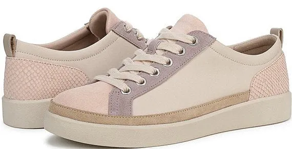 Winny Leather and Suede Colorblock Sneakers - Parchment/Cameo Rose - H7773LK