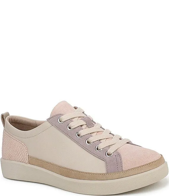 Winny Leather and Suede Colorblock Sneakers - Parchment/Cameo Rose - H7773LK