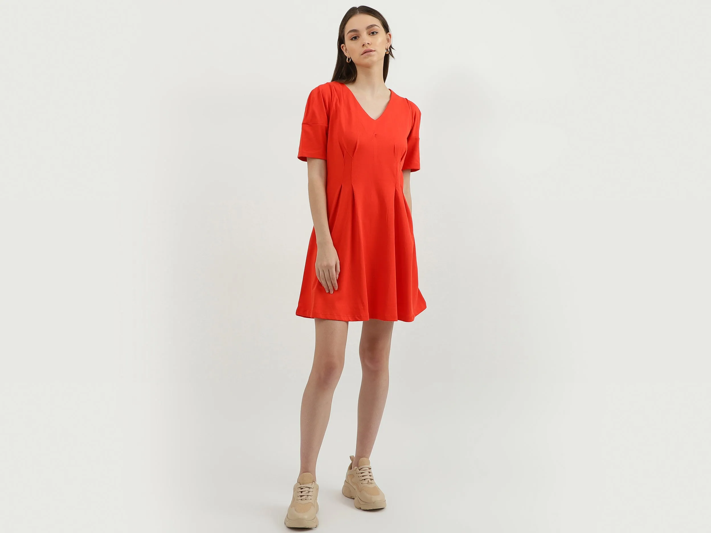 Women Solid V-Neck Dress