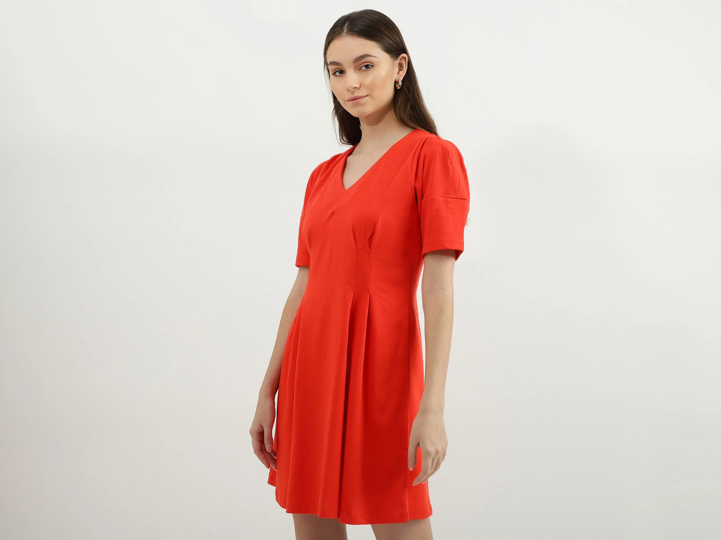 Women Solid V-Neck Dress