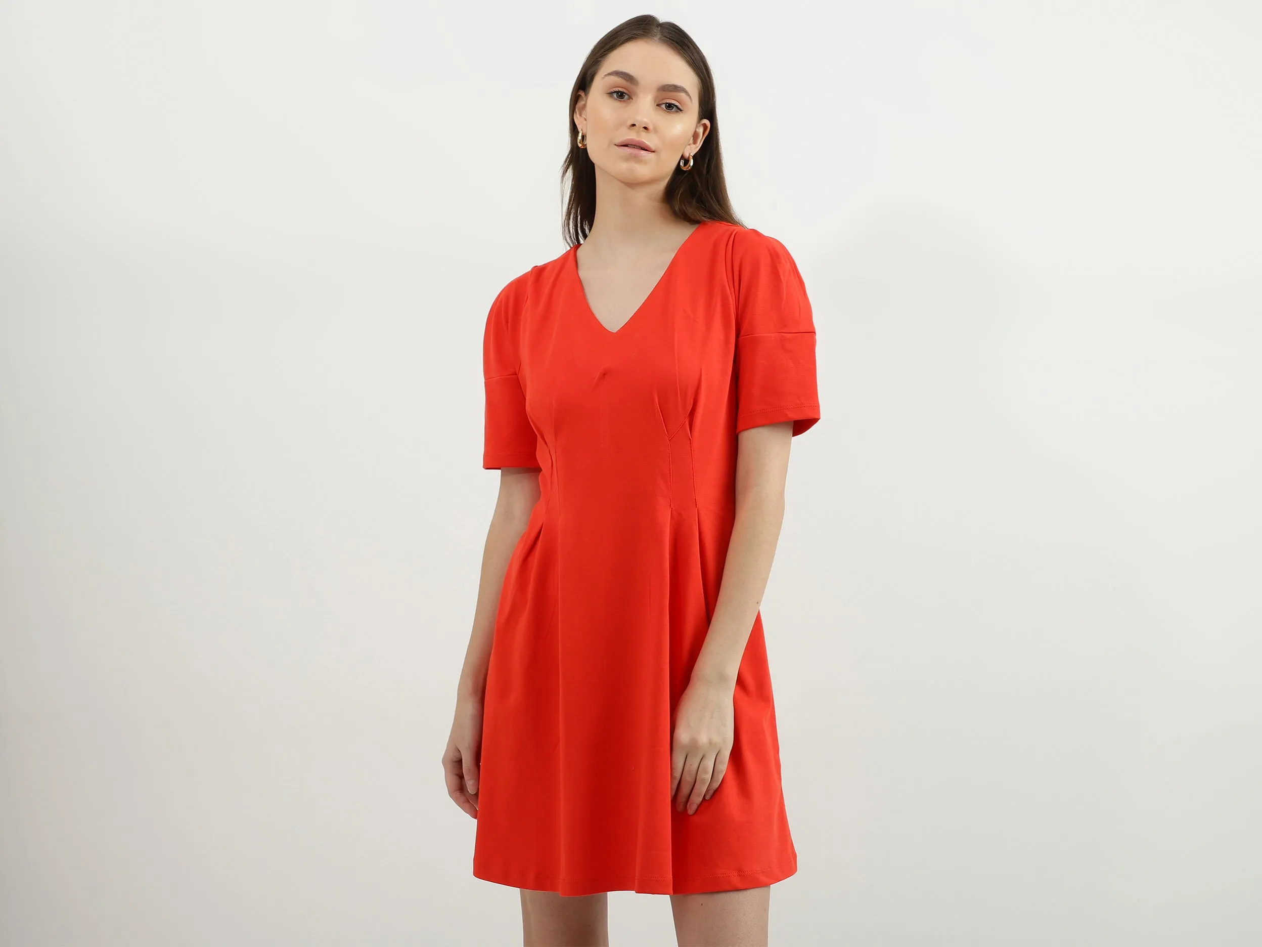 Women Solid V-Neck Dress