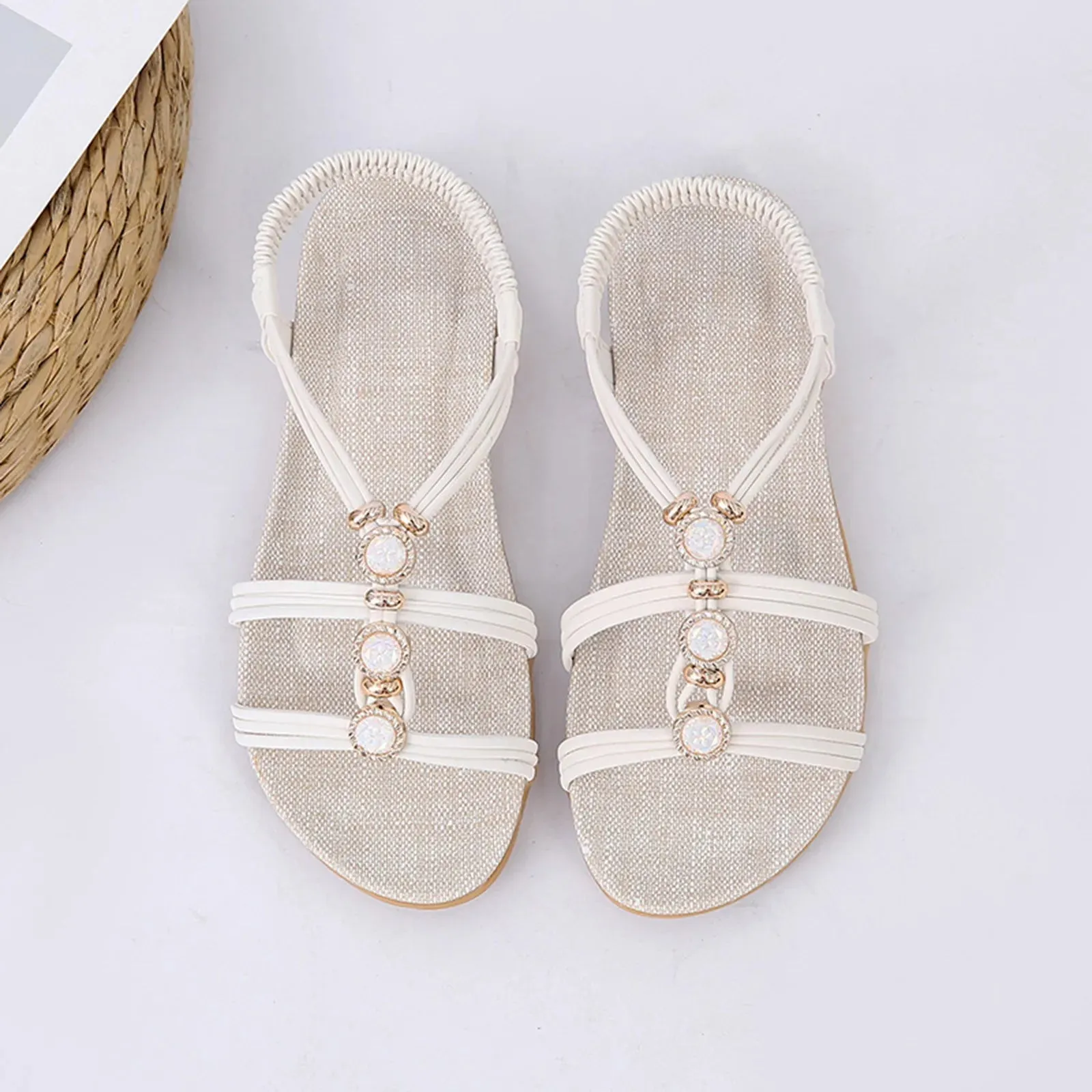 Women's sandals Ladies Fashion Suede Rhinestone Elastic Band Open Toe