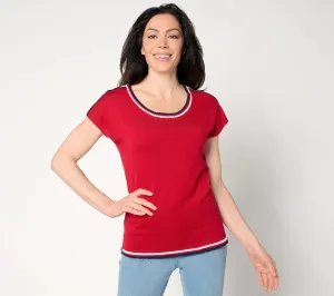 XXSMALL RED A648157 Belle by Kim Gravel Pop Color Crochet Trim Sweater