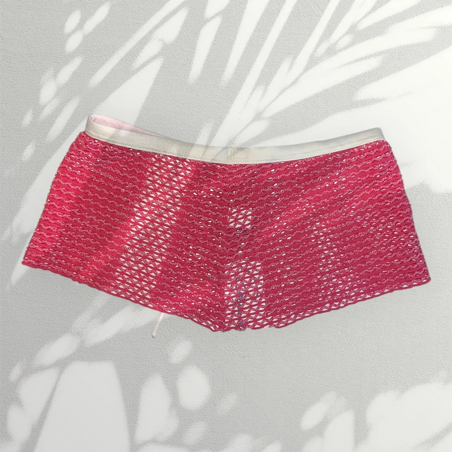 Y2K Pink Crochet Lace-Up Slit Mini Skirt Boho Cover-Up