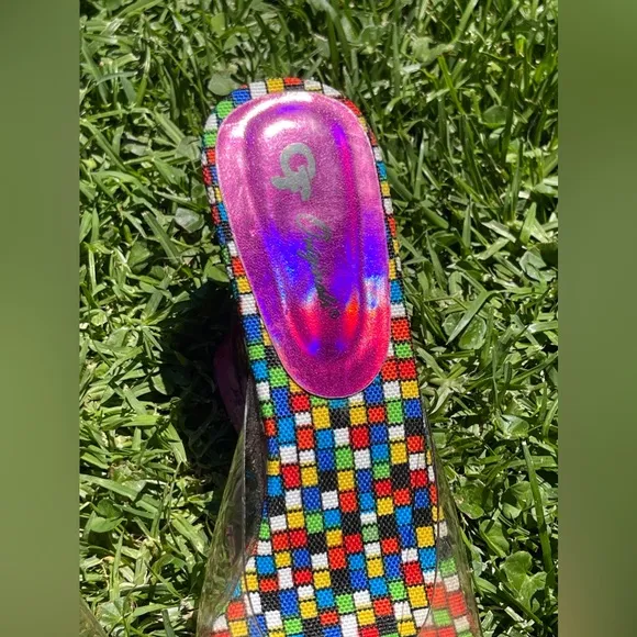 Y2K Vintage Clear Rainbow Heel with Checkerboard Footbed