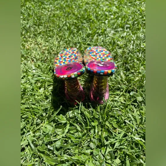 Y2K Vintage Clear Rainbow Heel with Checkerboard Footbed