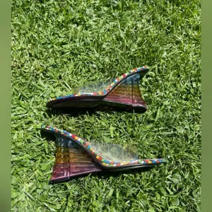 Y2K Vintage Clear Rainbow Heel with Checkerboard Footbed
