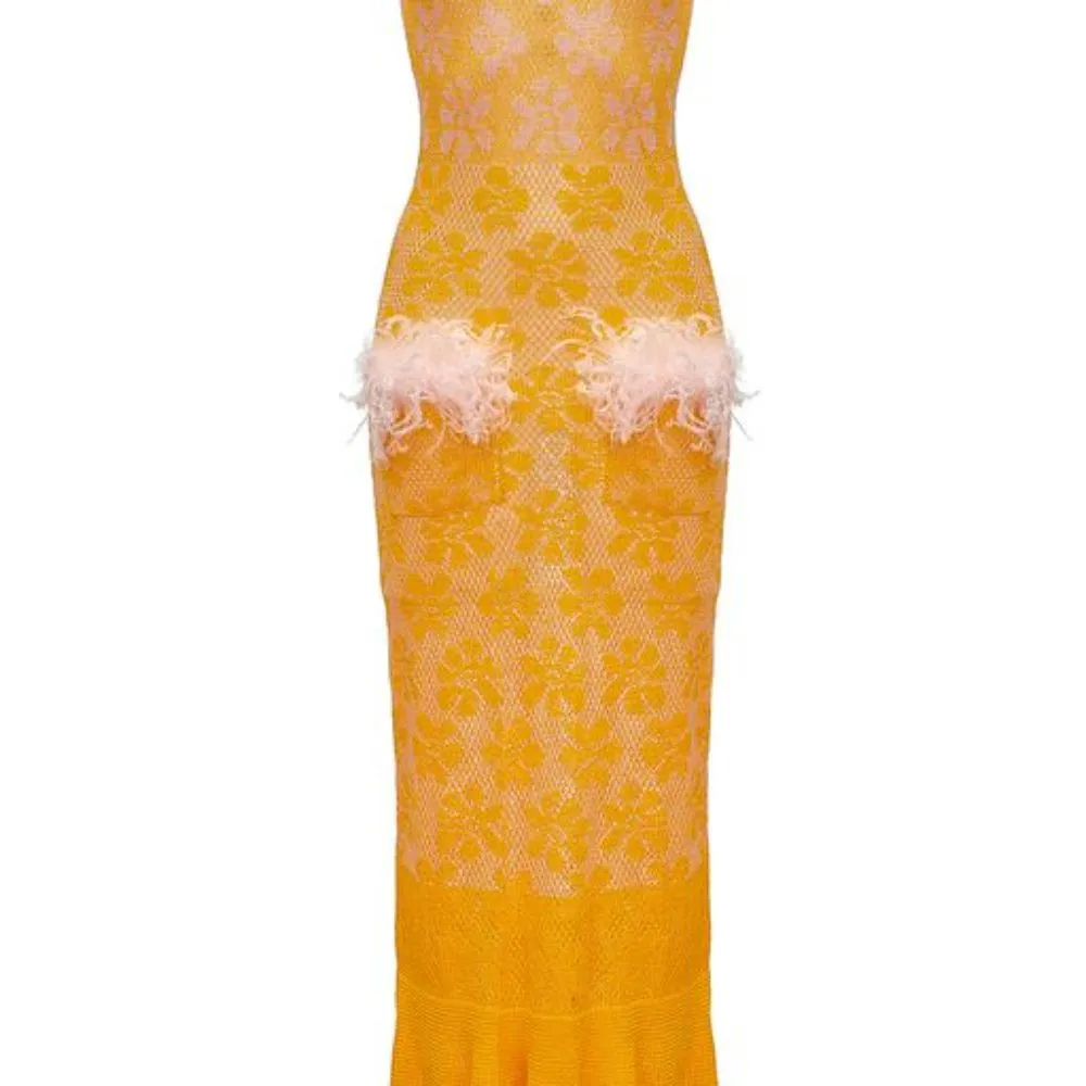 Yellow Knit Dress With Feathers On The Pockets